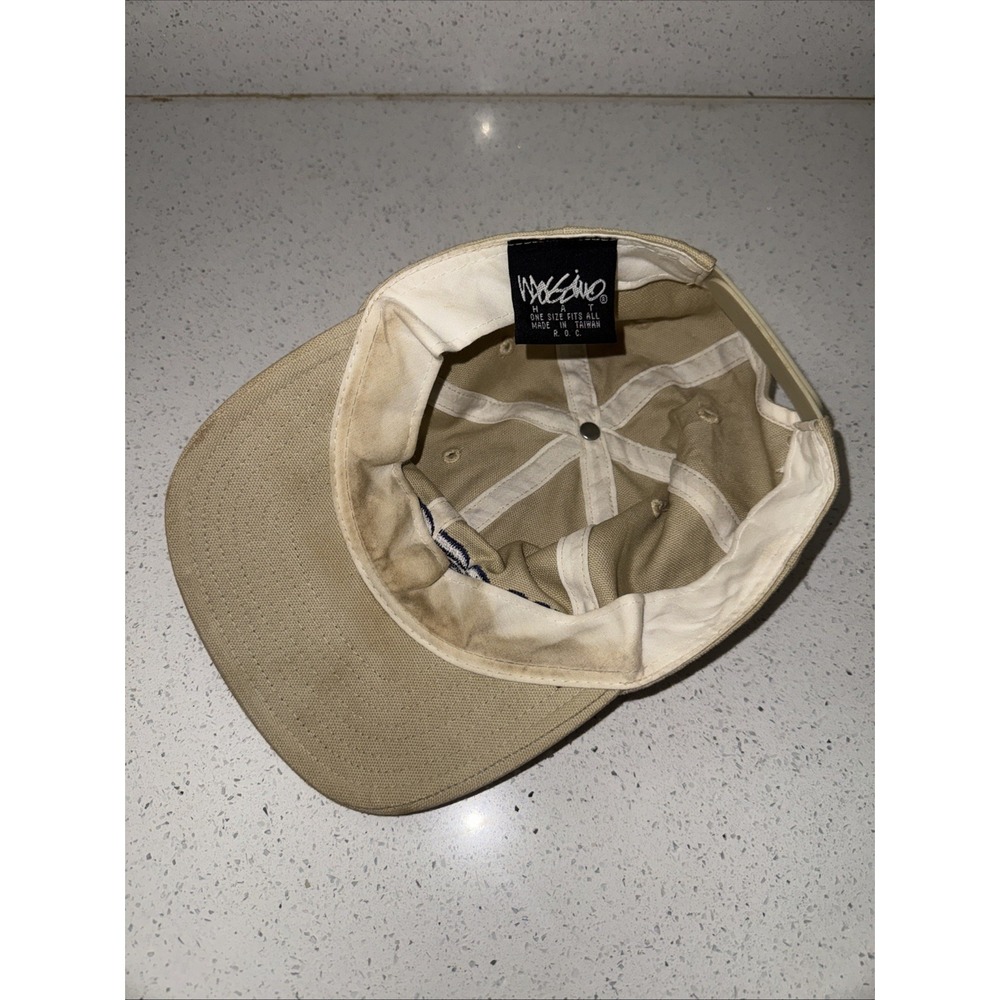 Vintage 90s Mossimo Embroidered Script Logo Canvas Baseball Cap Hat Beige Blue - Picture 8 of 11
